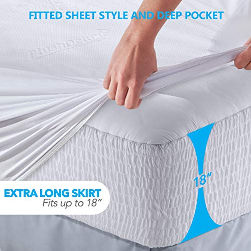 PlushDeluxe Bamboo Waterproof Queen Mattress Protector - Breathable & Noiseless