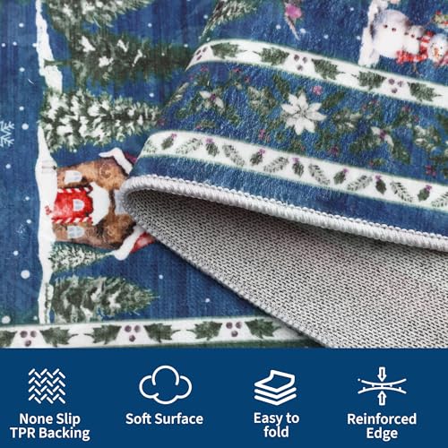 GarveeHome Blue 5' x 7' Christmas Area Rug - Machine Washable, Non-Slip Backing