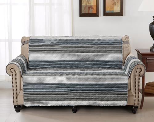 Quilted Multi Grey Stripes Loveseat Cover - 54" Washable Protector