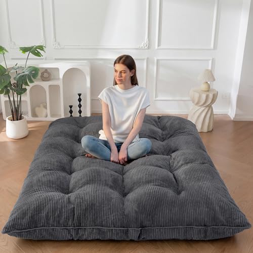MAXYOYO Queen Dark Grey Japanese Foldable Floor Mattress - Thick Tatami Sleeping Pad, Portable Futon Couch for Camping & Guest Room