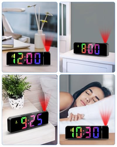 LED Projection Alarm Clock with 7.9" Display, Adjustable Brightness & Snooze
