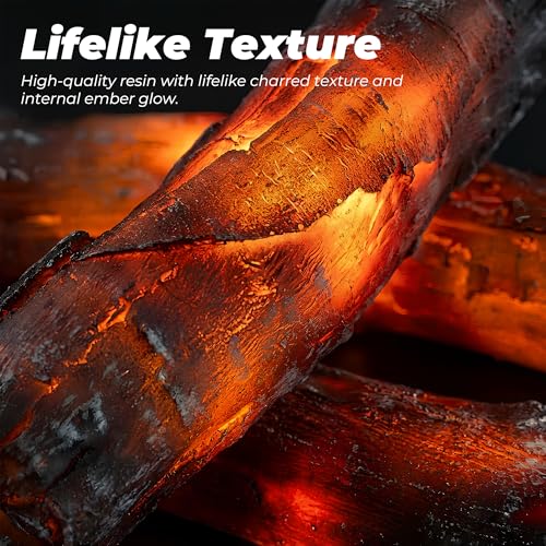 Fake Fireplace Logs 4 Pack - Flameless LED Fire Effect, 15.7 inch, Indoor Decor