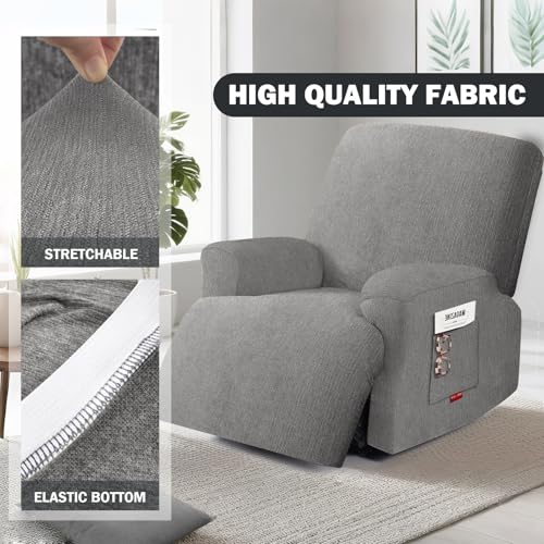 Stretch Recliner Chair Covers - Plush Fabric Slipcovers for 1 Seater, Light Gray