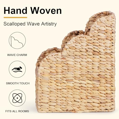 Set of 2 Handwoven Water Hyacinth Magazine Holders with Scalloped Edge