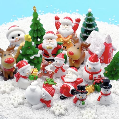 Christmas Miniature Figurines, 25Pcs Winter Mini Resin Animal Figurines Tiny Resin Santa Claus Snowman Elk Figures Model Ornaments for DIY Crafts Xmas Fairy Garden Landscape Snow Globes Home Decor
