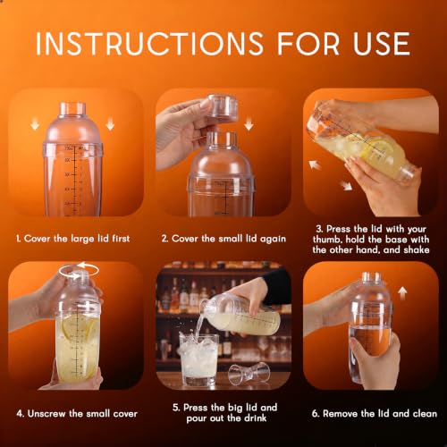 BETTFOR 24oz (700ml) Plastic Cocktail Shaker with Measuring Scale - Leak-Proof Drink Mixer