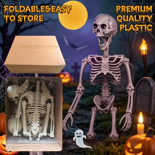 40" Posable Halloween Skeletons 2-Pack - Life-Size Posable Full Body Props for Outdoor Yard and Haunted House Decor