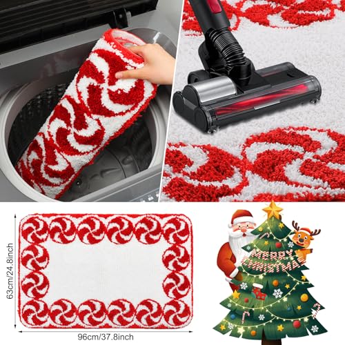 25x38 Christmas Candy Cane Swirl Bath Rug - Washable & Non-Slip Bathroom Mat