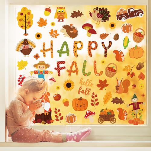 9 Sheets Fall Window Clings - Reusable Autumn Decor Stickers