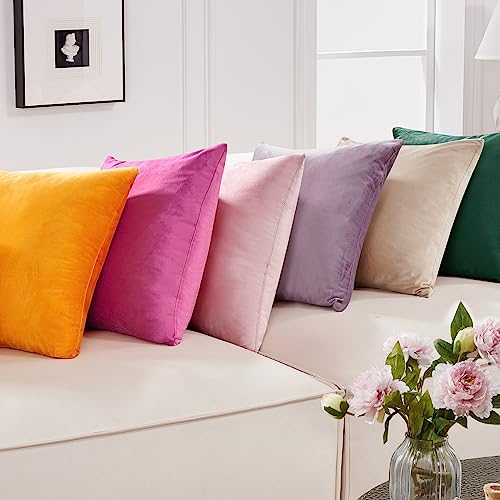 Deconovo Velvet Throw Pillow Covers for Sofa 26x26 in, Soft Square Cushion Cases for Couch Bed Living Room Decor, Set of 2, Emerald Green