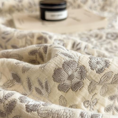 King Size Floral Cotton Muslin Quilt - Lightweight Reversible Bedspread