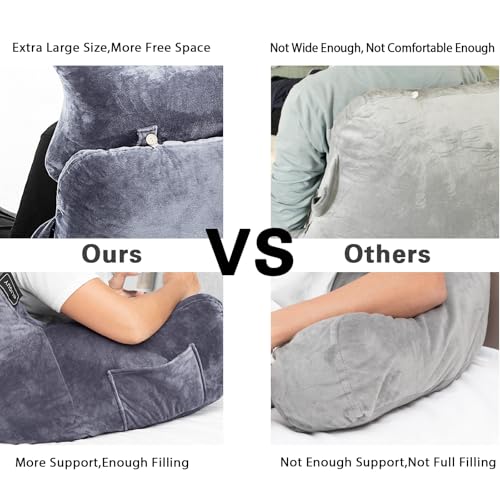 Comfortable Reading Pillow with Arm Support and Pockets - Dark Grey