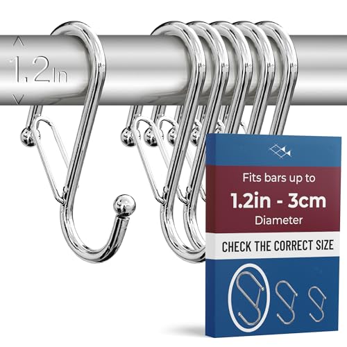 6-Pack Heavy-Duty Metal S Hooks with Safety Buckle, Large Silver
