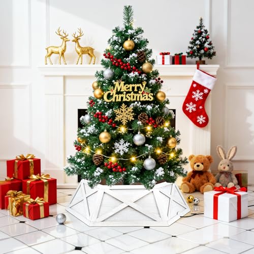 Paulmele White 35'' Hexagon Wooden Tree Collar - Standard Size