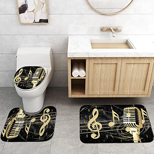 Musical Note Shower Curtain Set with Rugs & Hooks - 4 Piece Bath Decor
