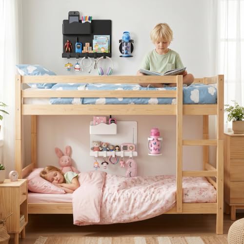 Adhesive Bedside Wall Shelf with Cup Holder and Hooks for Dorm Room