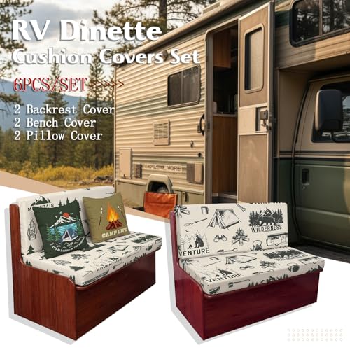 Camping Theme RV Dinette Cushion Covers Set - 6 Pcs Green