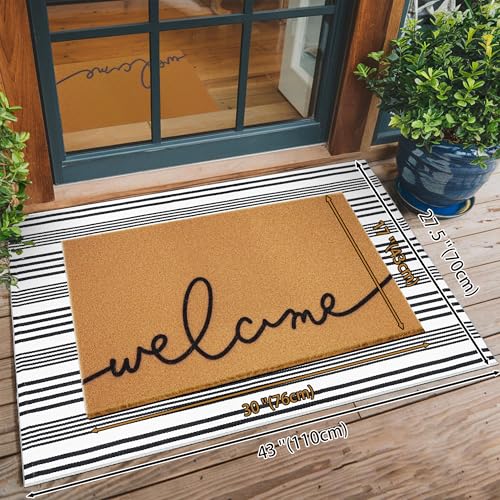 2-Piece Layered Welcome Doormat Set, Non-Slip Striped Farmhouse Porch Rug