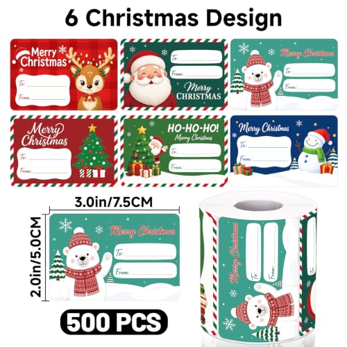 Alynta Bear Christmas Gift Tags Stickers 500Pcs 3x2 Inch Holiday Labels