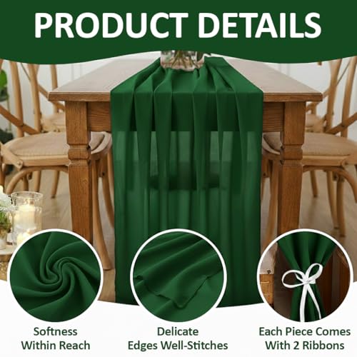 10ft Pack of 2 Chiffon Table Runners - Hunter Green, Wedding & Party Decor