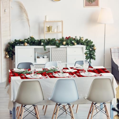 Irenare Snowflake Style Christmas Table Runner and Placemats Set Buffalo Plaid, 7 Pieces