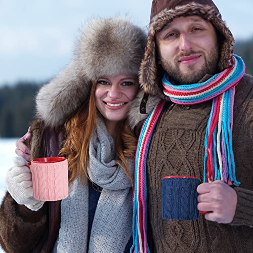 8 Pcs Reusable Knitted Coffee Mug Sleeves, Stretchy Wool Yarn Cup Cozy