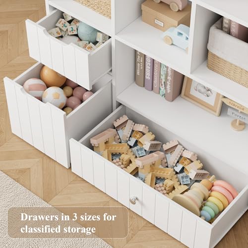 Kids Toy Storage Organizer with Bookshelf, Mobile Bins and Drawers