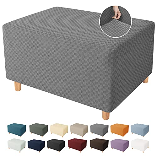 High Stretch Jacquard Ottoman Cover - Rectangle Slipcover for Footstools