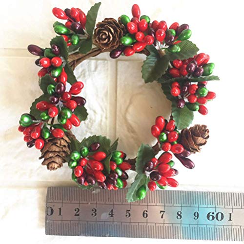 Red Berry Christmas Candle Rings Wreaths - 2.36 Inch Inner Diameter (2 Pcs)