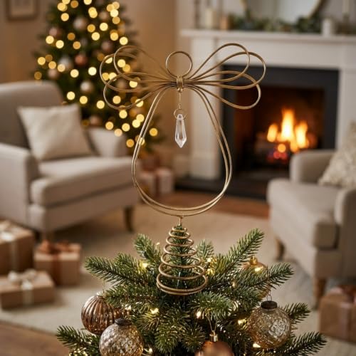 Skylety 10" Brass Angel Christmas Tree Topper with LED Halo