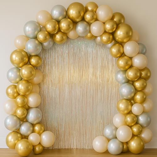 Champagne Foil Fringe Backdrop Curtains - 3-Pack Tinsel Party Streamers