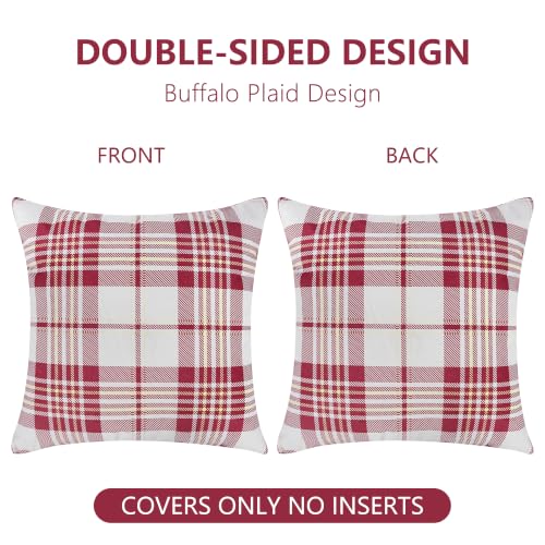 Outdoor Christmas Pillow Cover 20x20in Waterproof Plaid Red/White - Pack of 2, 100% Canvas