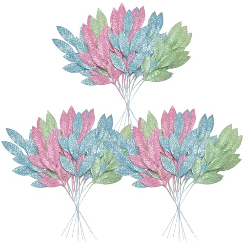 Janinka 24 Pcs Pastel Christmas Artificial Leaf Picks Macaron Tree Decor (Pastel Pink/Blue/Green)
