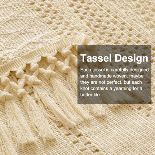 OTOSTAR Beige Macrame Table Runner 48 Inch Rustic Farmhouse Decor Tassels