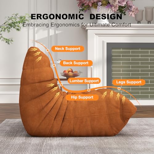 Full Foam Loveseat Bean Bag Sofa, Waterproof Floor Couch - Dark Orange