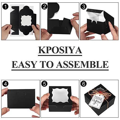 KPOSIYA 120 Pcs Black Bakery Boxes with Window 4x4x2.5 in - Gift & Takeaway