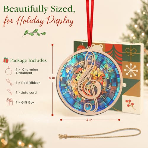 Christmas Music Gifts for Musicians Men Women - Wooden Treble Clef Ornament