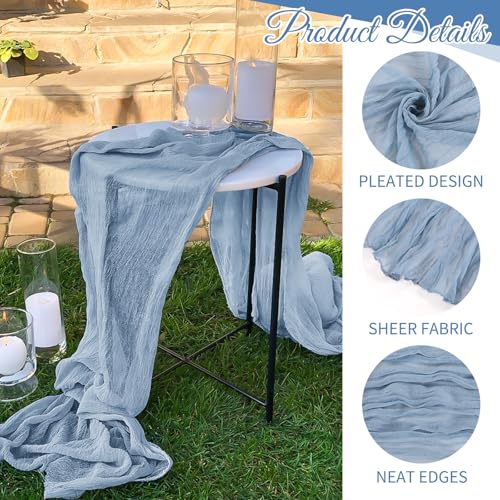 10 Pack Dusty Blue Cheesecloth Table Runners 17 x 108 Inch Boho Gauze Decor