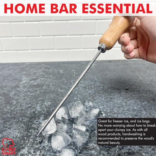 Chef Craft Wooden Handle Ice Pick - 10 Inch Steel Blade for Freezer & Bar