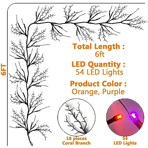 6ft Halloween Willow Vine Lighted Garland with 54 Orange & Purple LEDs