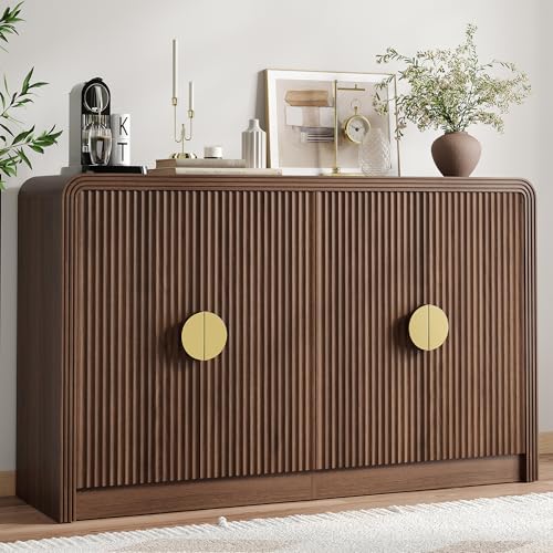 55" Fluted Buffet Sideboard Cabinet with Adjustable Shelves, Walnut