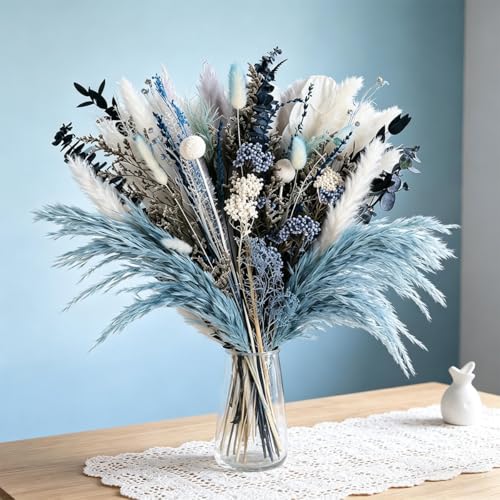 Dusty Blue Pampas Grass Bouquet - 17-Inch Dried Flower Arrangement