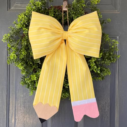 Pencil Bow Classroom Door Hanger - Fabric Teacher Welcome Sign (9.5" x 14")