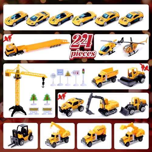 Construction Vehicle Advent Calendar for Kids - 24 Days Building Toys for Boys & Girls