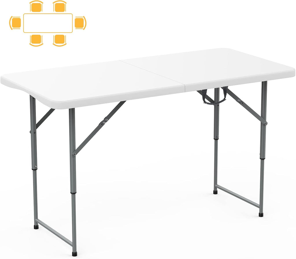 SKOK Folding Picnic Table - Adjustable Height 4/6/8 Foot Portable Plastic Table with Handle | Heavy-Duty Utility for Events