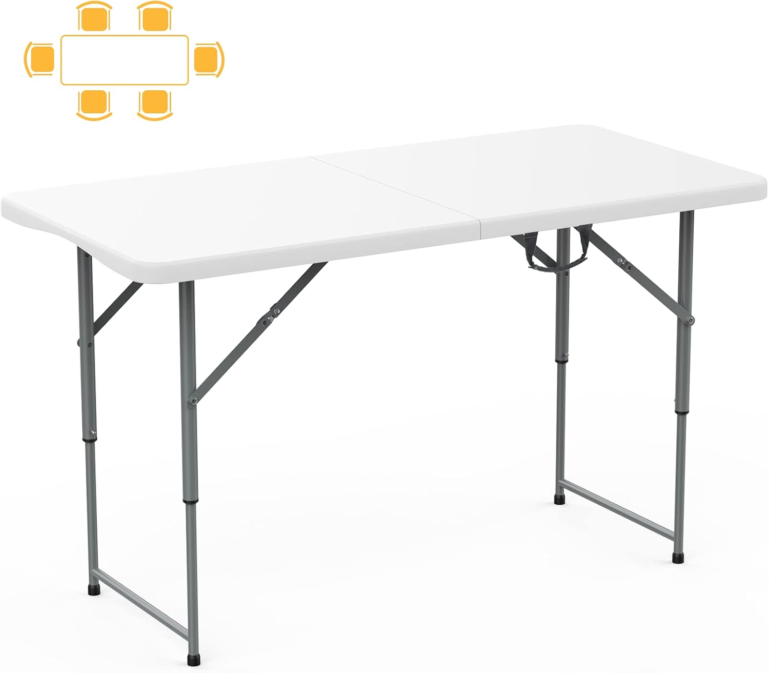 SKOK Folding Picnic Table - Adjustable Height 4/6/8 Foot Portable Plastic Table with Handle | Heavy-Duty Utility for Events