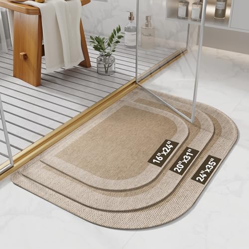YDKGL Half Circle Bath Mat, Thin Non-Slip Brown Bathroom Rug 16x24