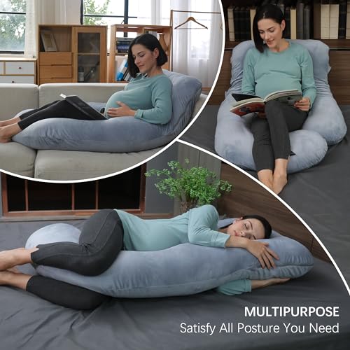 MOON PARK 57 Inch U-Shaped Pregnancy Pillow - Grey Full Body Maternity Support