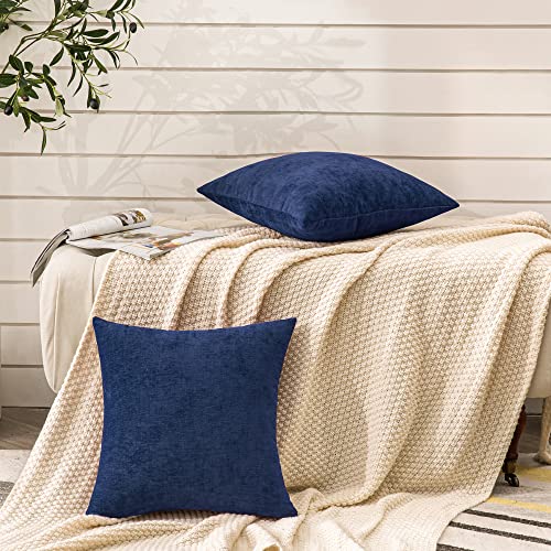 Soft Chenille Throw Pillow Covers 18x18 (Set of 2) - Navy Blue Cushion Covers