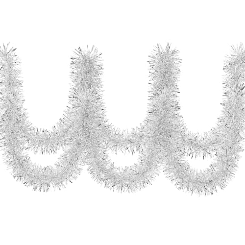 TranquilBliss Silver Christmas Tree Garland - 50 ft Tinsel Garland, Flexible & Reusable (Silver / 1)